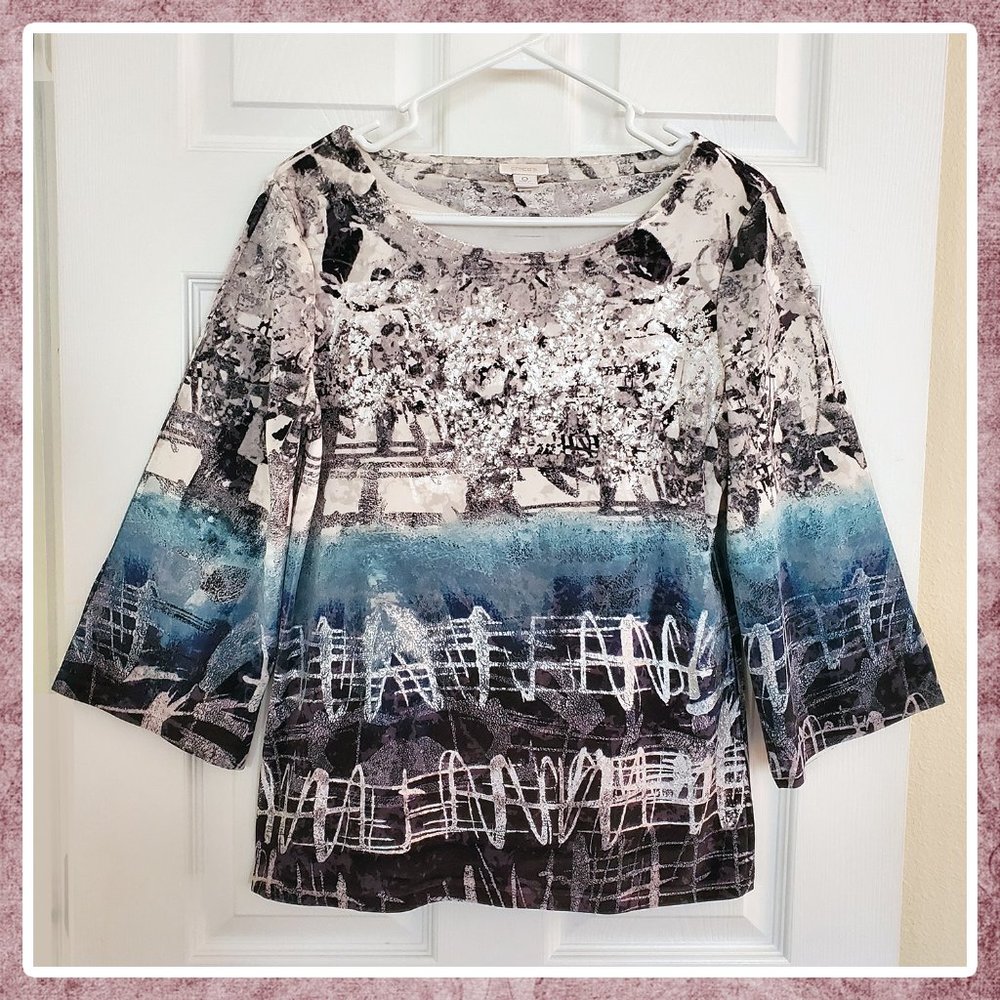 Chico's Velvet Print 3/4 Sleeve Top